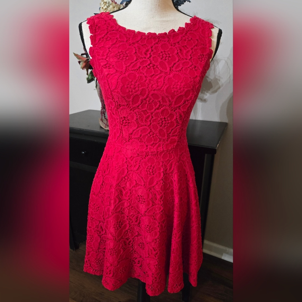 Perfect For The Holidays- Beautiful Red Lace Sleeveless Dress